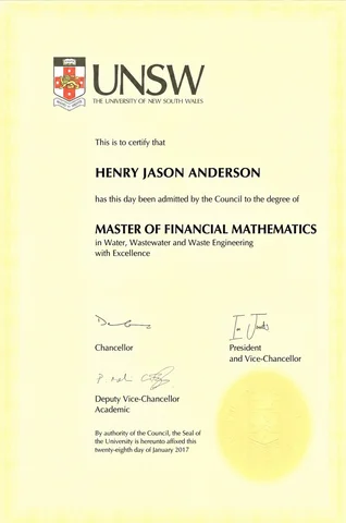 University of New South Wales: Master of Financial Mathematics